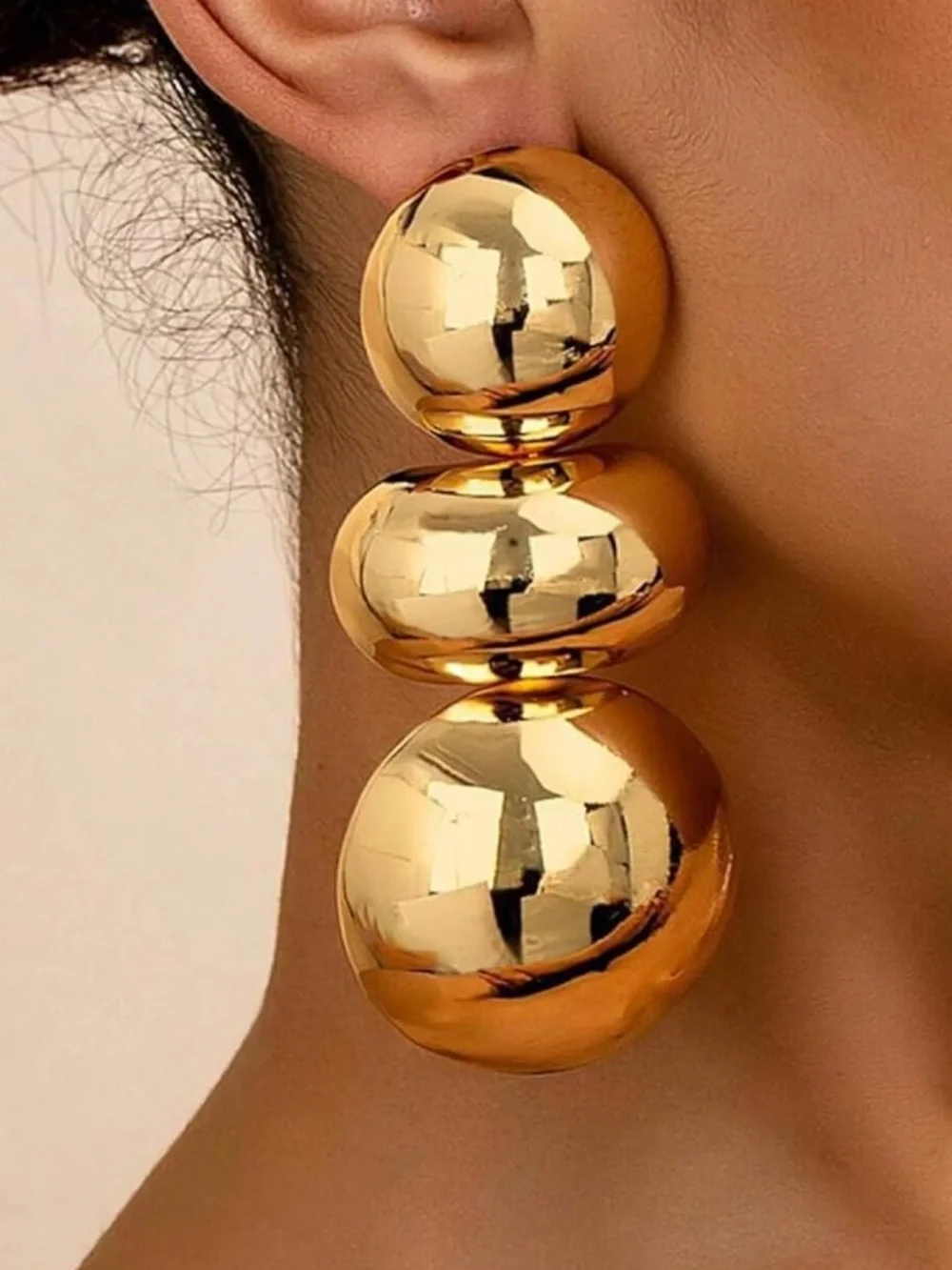 Gold color  Triple-Drop Statement Earrings - Women Jewelry